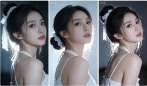 白色蕾丝吊带回头照片