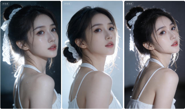 白色蕾丝吊带回头照片