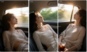 车内斜躺抓拍照片