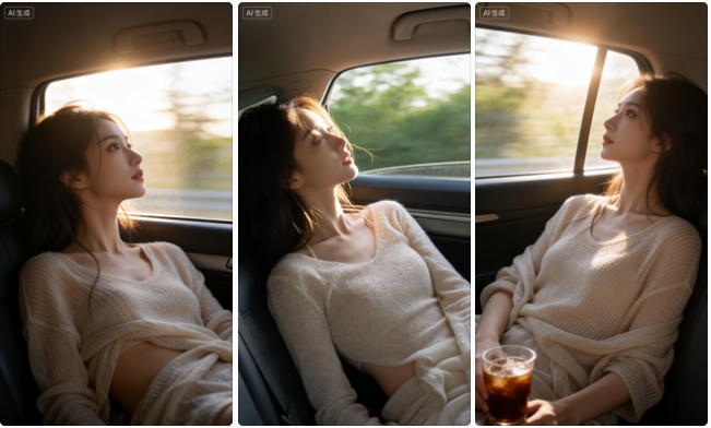 车内斜躺抓拍照片