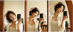 短发慵懒微醺相机自拍