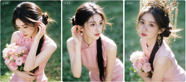 粉色旗袍抱花清新写真