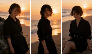 海边黄昏短发清冷写真