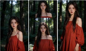 红色吊带森林肖像大片