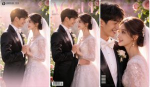 花园里的浪漫婚纱照