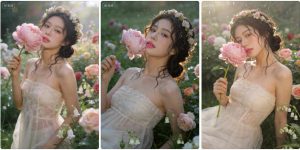 花园湿发抹胸裙摄影