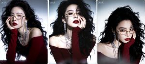 金框眼镜托腮魅惑照片