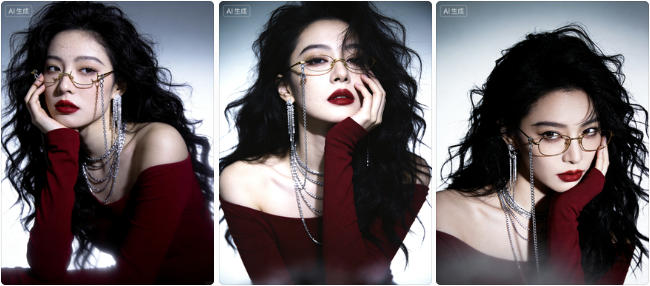 金框眼镜托腮魅惑照片