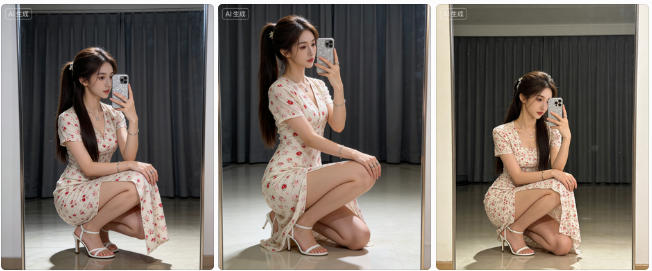 年轻女子优雅对着镜子自拍