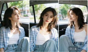 牛仔衬衫车内慵懒自拍