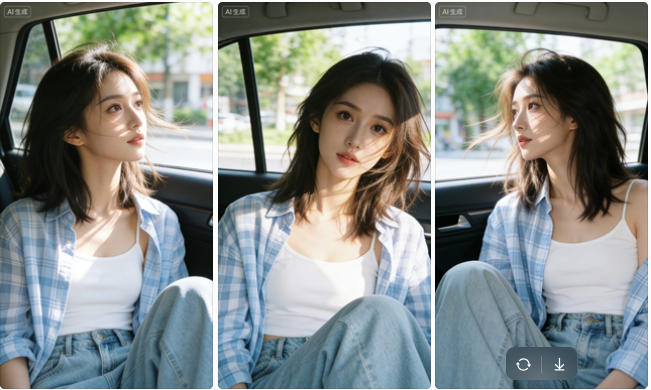 牛仔衬衫车内慵懒自拍