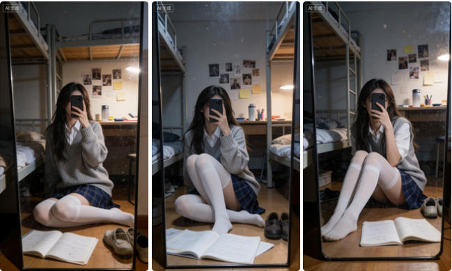 女生宿舍镜子自拍照片