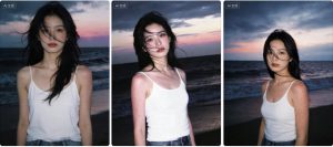 女子海边电影风格肖像照