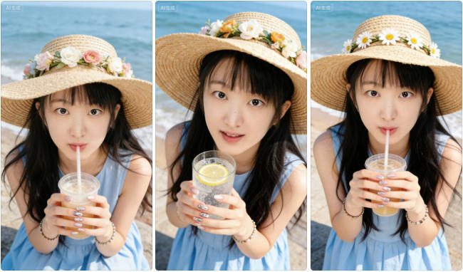 青岛海边草帽日系自拍