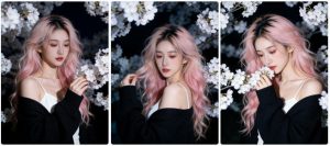 清冷气质美女樱花夜景