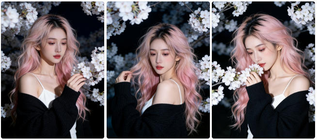 清冷气质美女樱花夜景