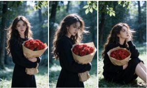 森林红玫瑰黑裙照片