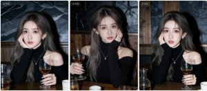 室内餐桌举酒杯托腮照片