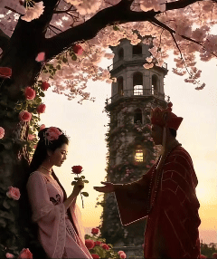 樱花浪漫逆光剪影视频